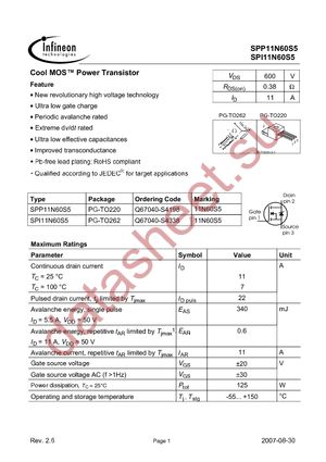 SPP11N60S5 datasheet  